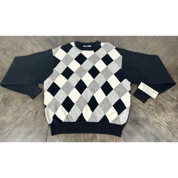 New Vtg Lambs Wool Sweater Men's Size M Heather & Tweed Diamond Pullover NWT - Picture 3 of 9